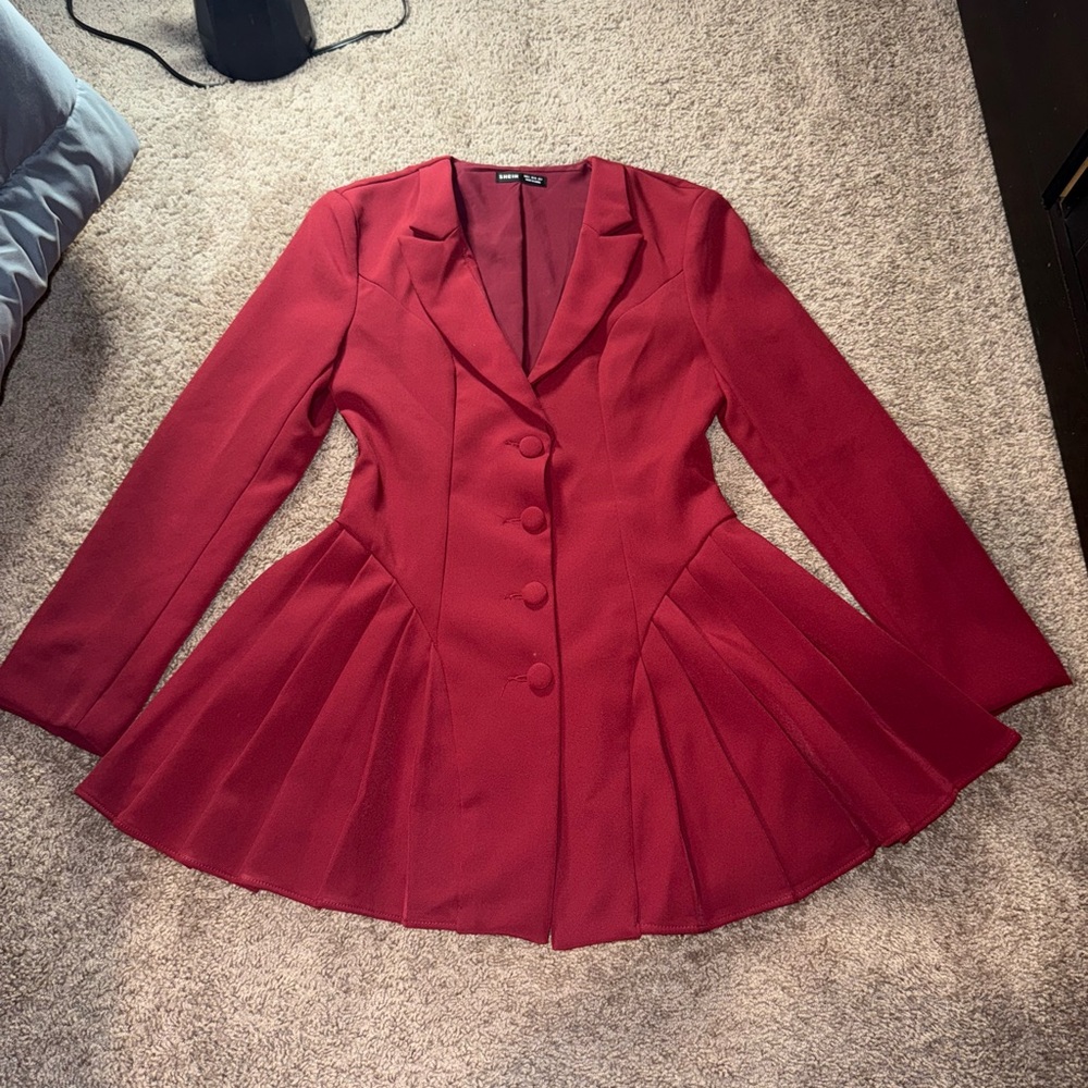 SHEIN Red Tailored Blazer Dress with Notched Lapels